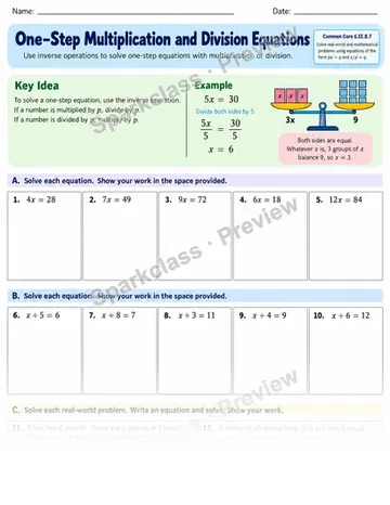 One Step Multiply Divide — Grade 6 worksheet preview