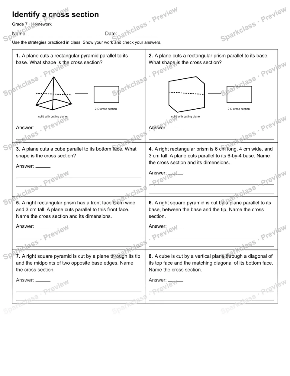Identify a cross section — Homework — page 1
