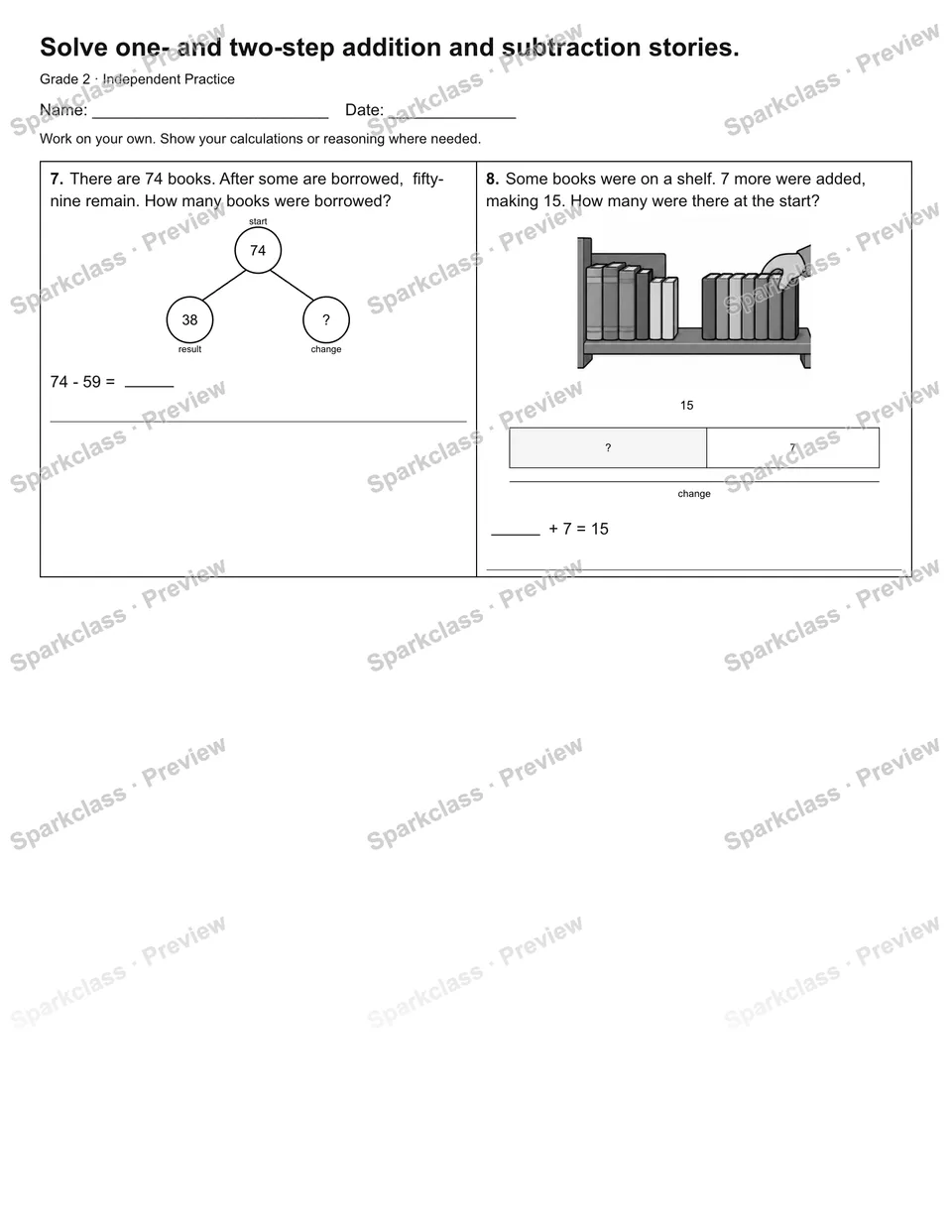 Solve one- and two-step addition and subtraction stories. — Independent Practice — page 2
