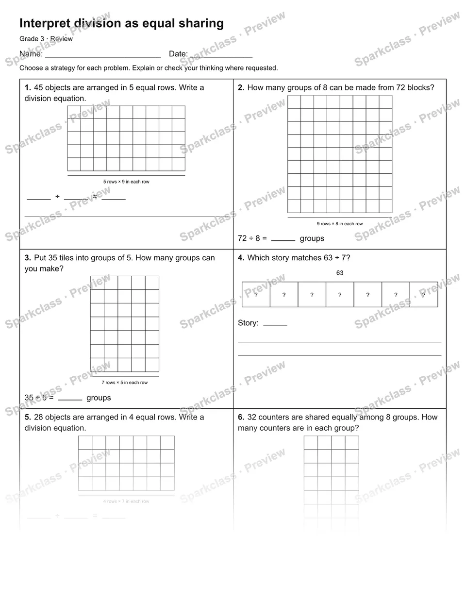 Interpret division as equal sharing — Review — page 1