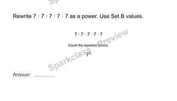 Rewrite repeated multiplication — Grade 8 problem preview