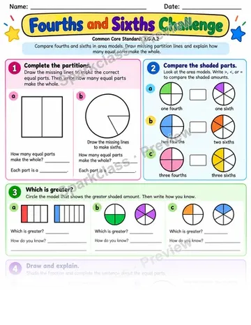 Fourths And Sixths Challenge — Grade 3 worksheet preview