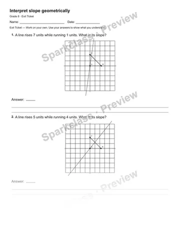 Interpret slope geometrically — Exit Ticket — Grade 8 worksheet preview