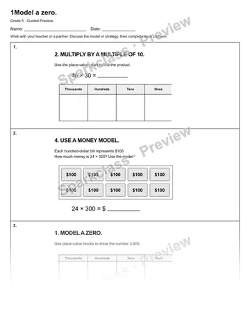 1Model a zero. — Guided Practice — Grade 5 worksheet preview