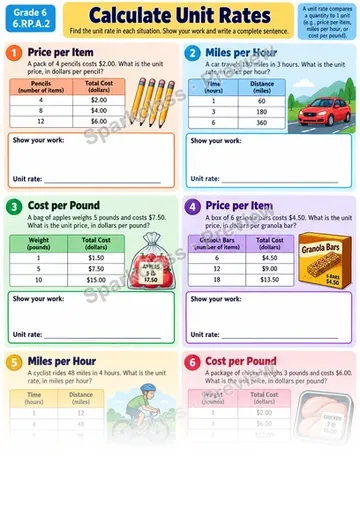 Calculate Unit Rates — Grade 6 worksheet preview