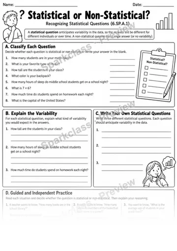 1 Statistical Questions — Grade 6 worksheet preview