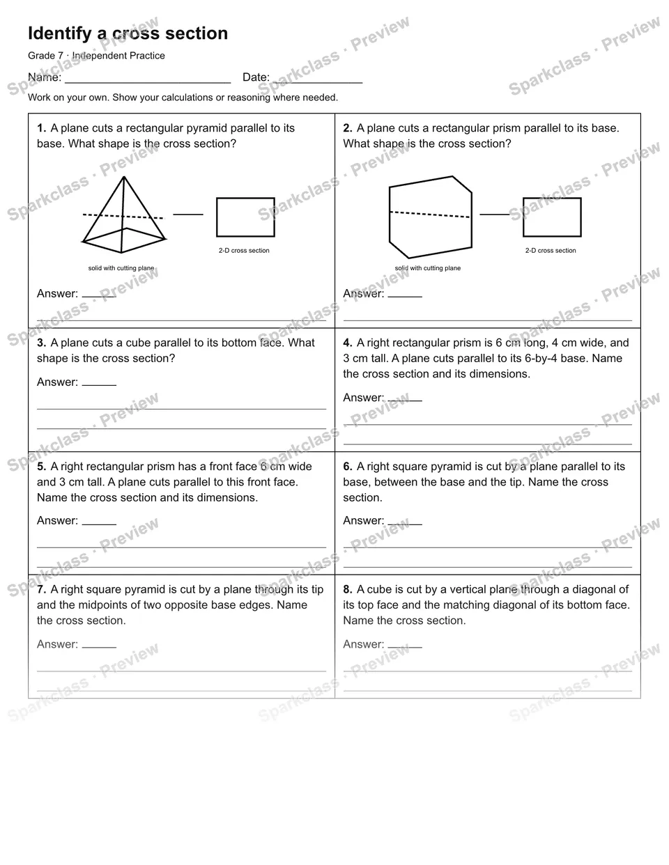 Identify a cross section — Independent Practice — page 1