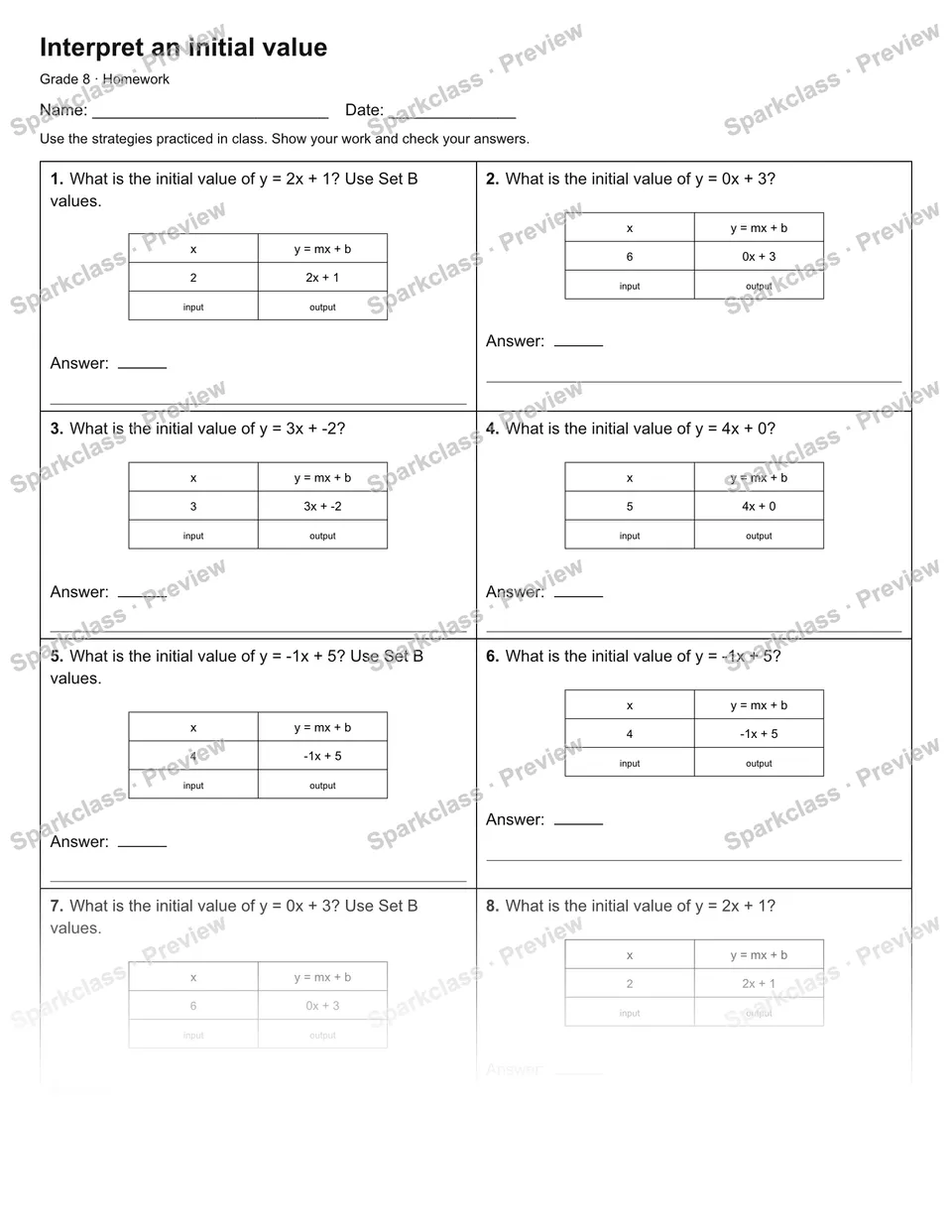 Interpret an initial value — Homework — page 1