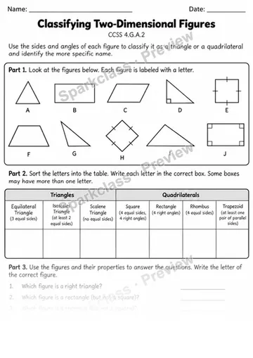 2 Classify Quadrilaterals Variant 2 — Grade 4 worksheet preview