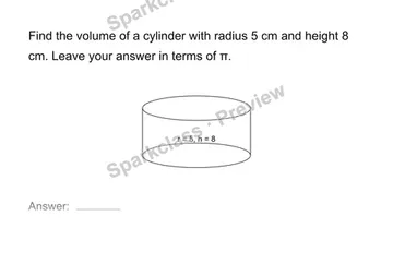 Find a cylinder volume — Grade 8 problem preview
