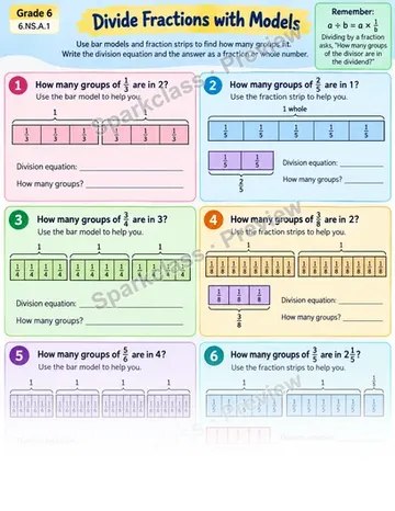 Fraction Division Models — Grade 6 worksheet preview