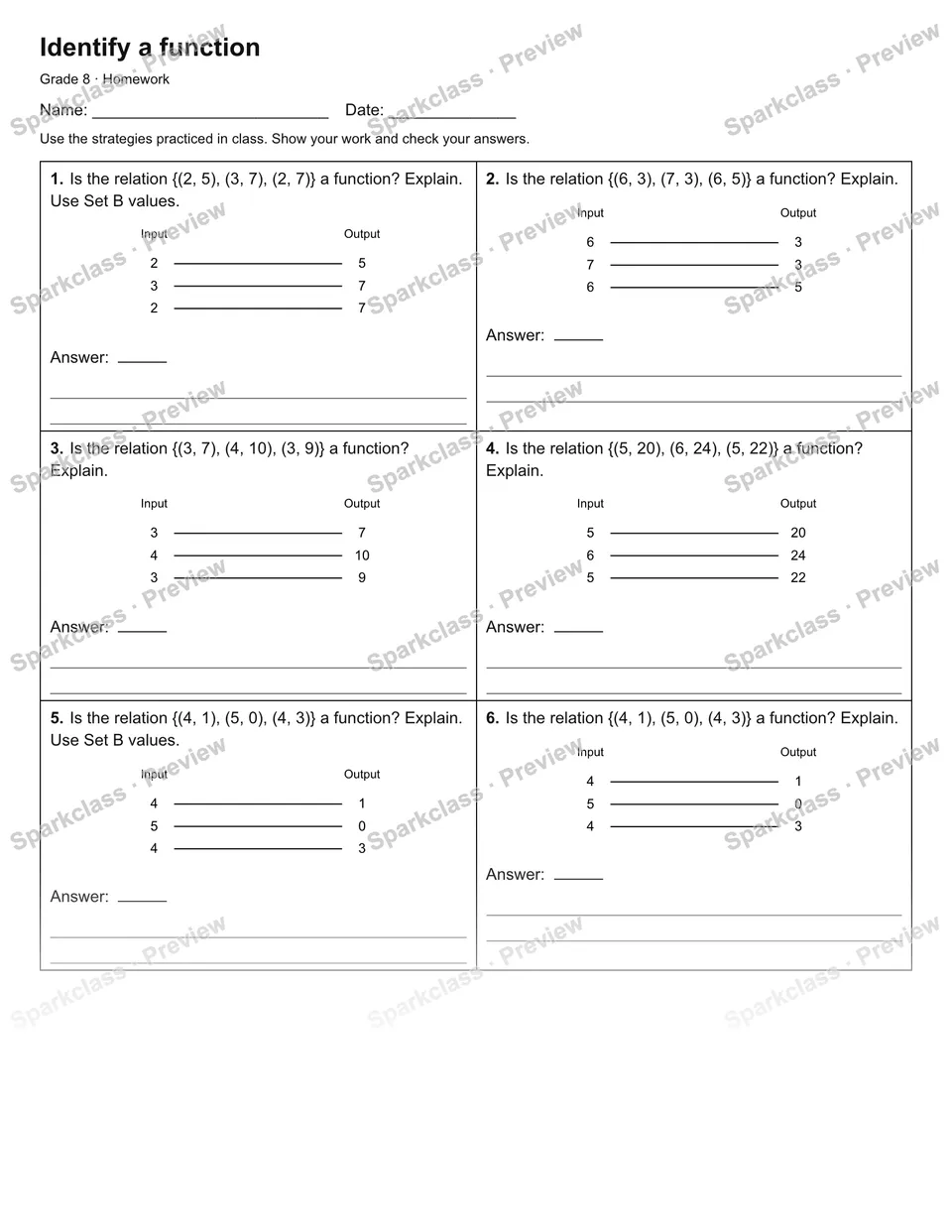 Identify a function — Homework — page 1