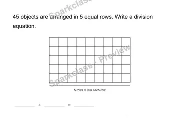 Write the division equation — Grade 3 problem preview