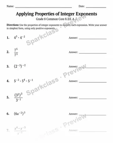 8.EE.A.1 · Variant 2 — Grade 8 worksheet preview