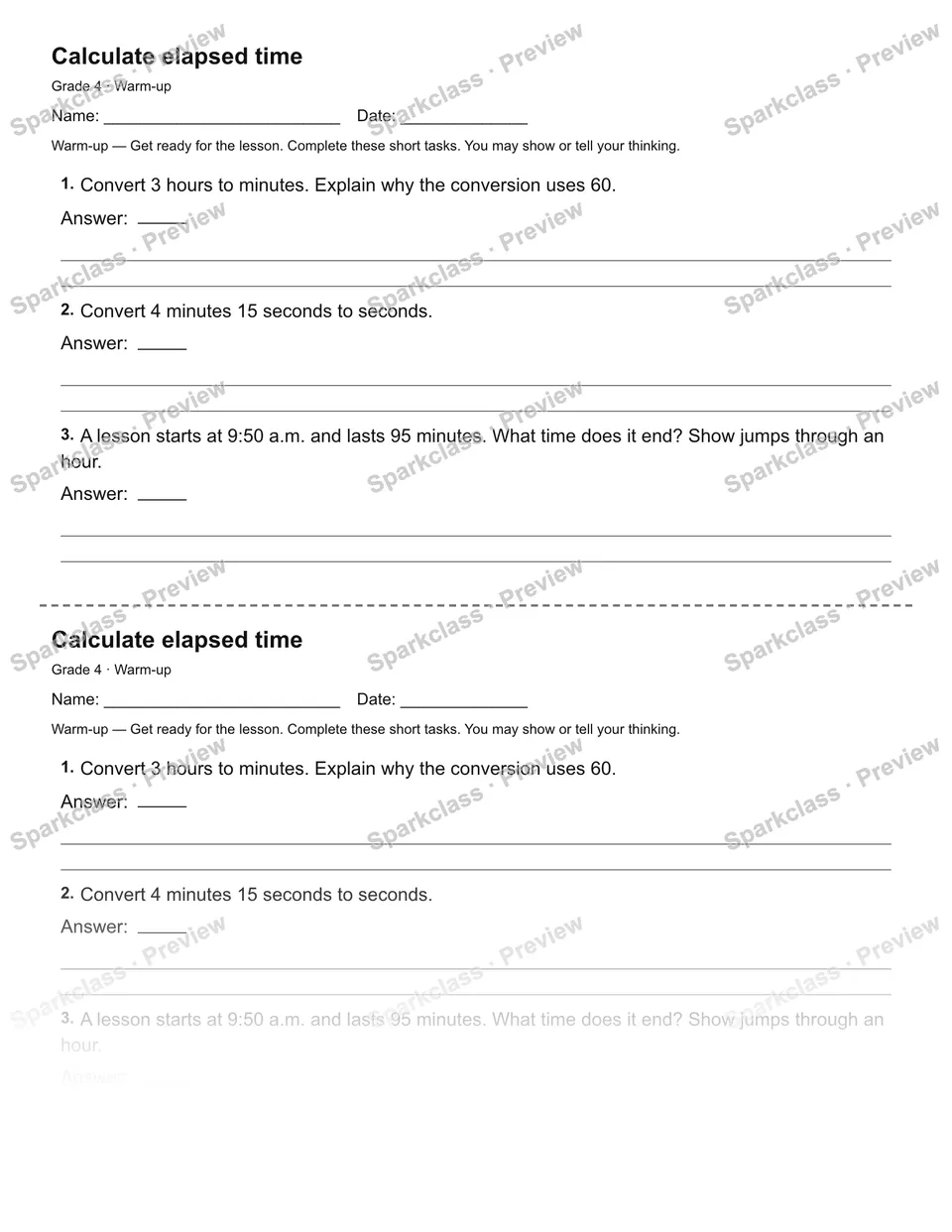 Calculate elapsed time — Warm-up — page 1