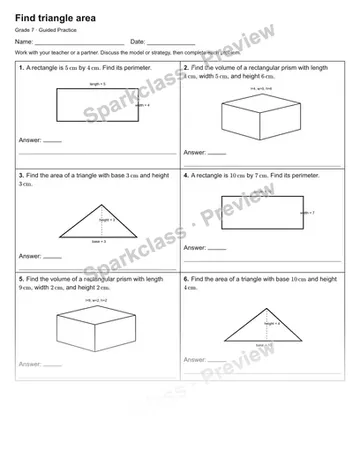 Find triangle area — Guided Practice — Grade 7 worksheet preview