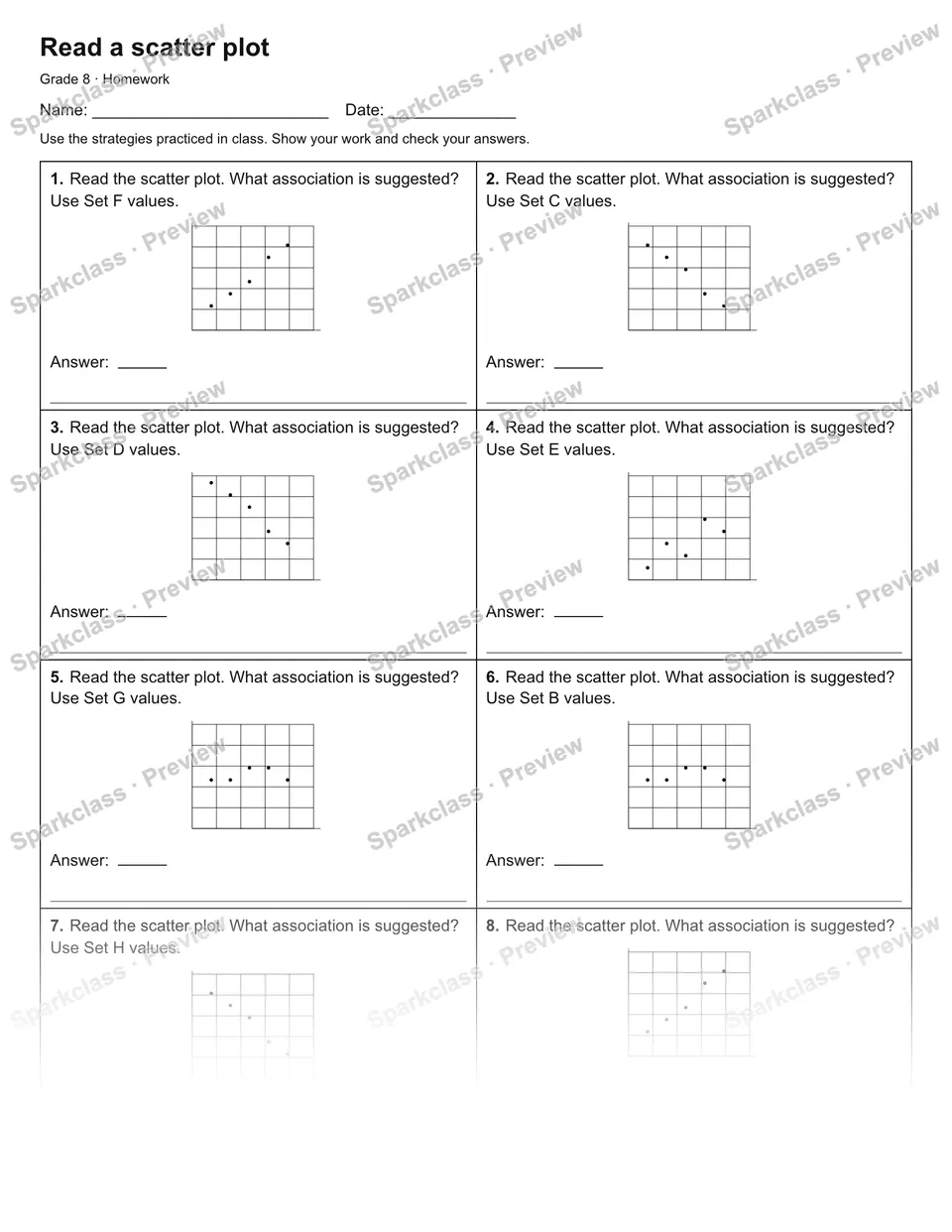 Read a scatter plot — Homework — page 1