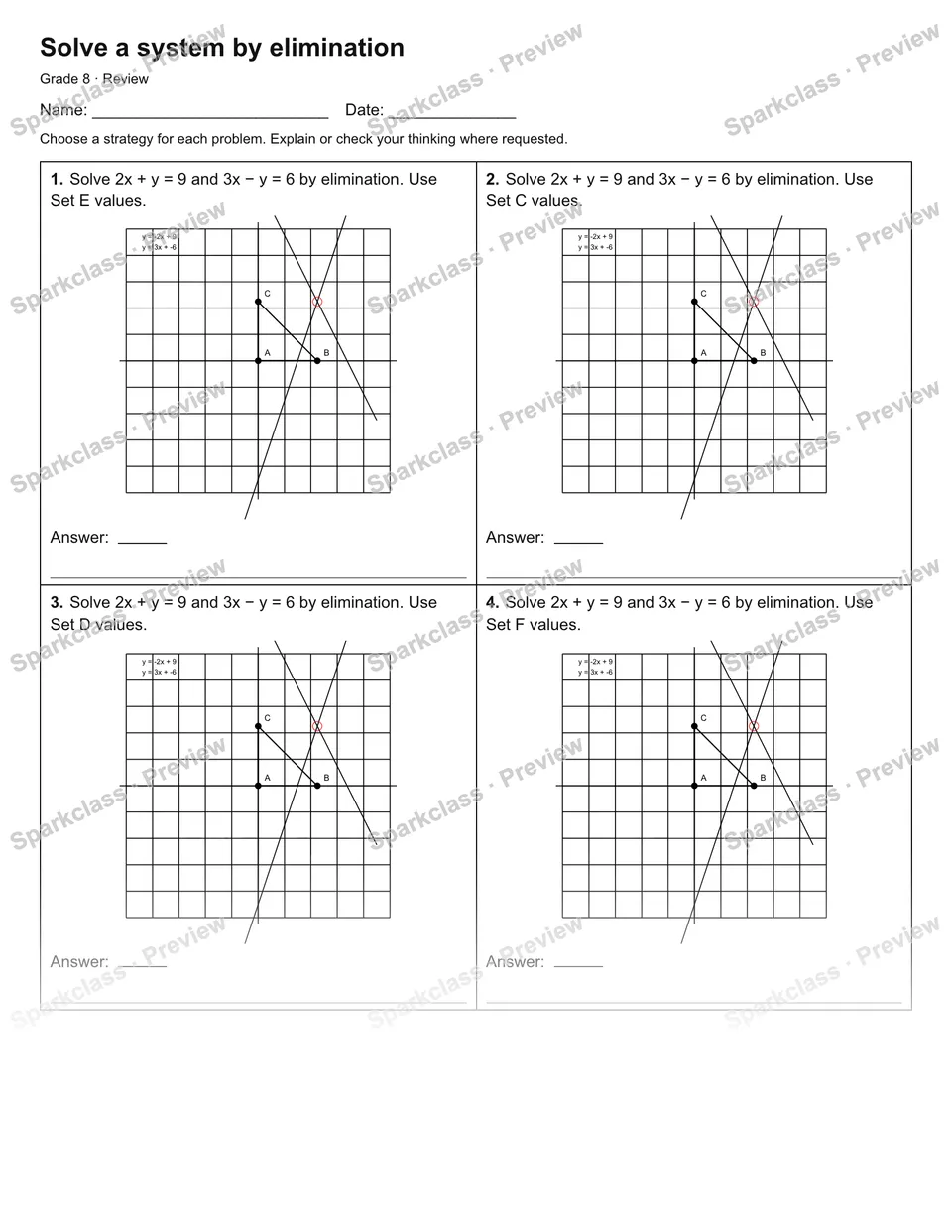 Solve a system by elimination — Review — page 1