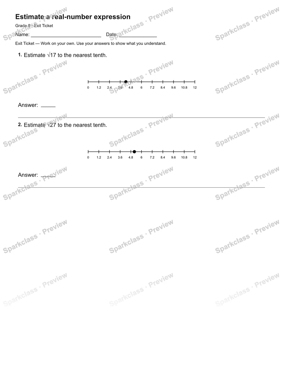 Estimate a real-number expression — Exit Ticket — page 2
