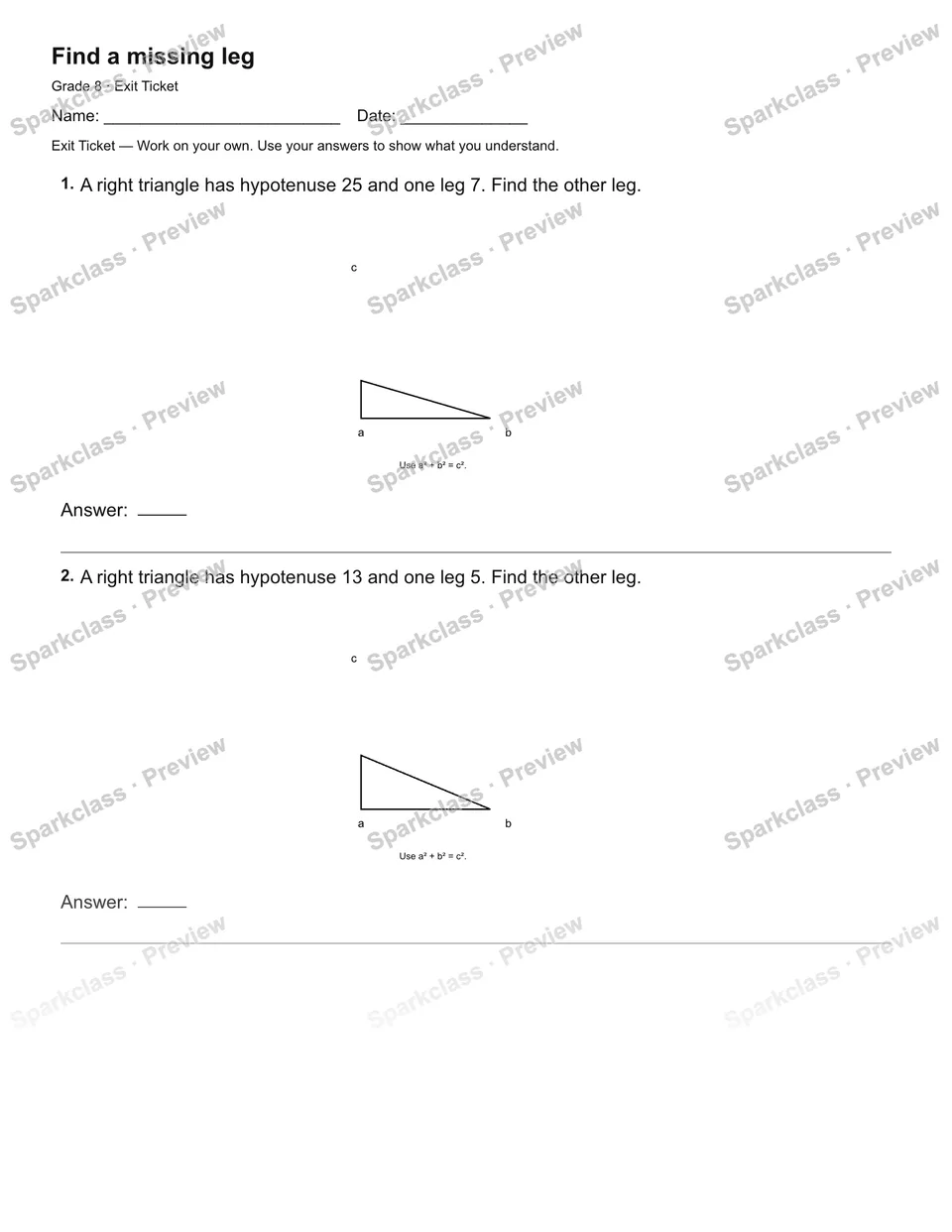 Find a missing leg — Exit Ticket — page 1