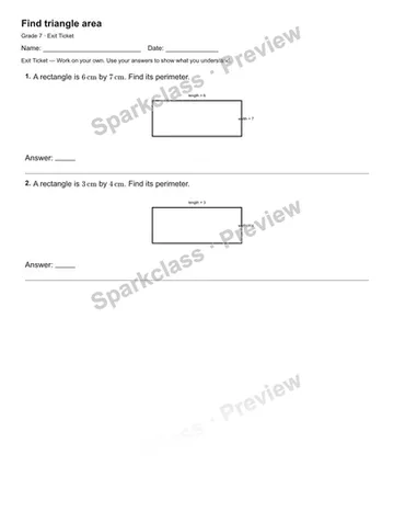 Find triangle area — Exit Ticket — Grade 7 worksheet preview