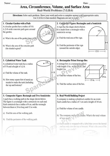 7.G.B.6 · 6 Area Volume Surface Area — Grade 7 worksheet preview