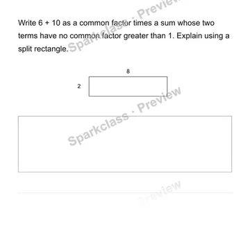 Use the distributive property with common factors — Grade 6 problem preview
