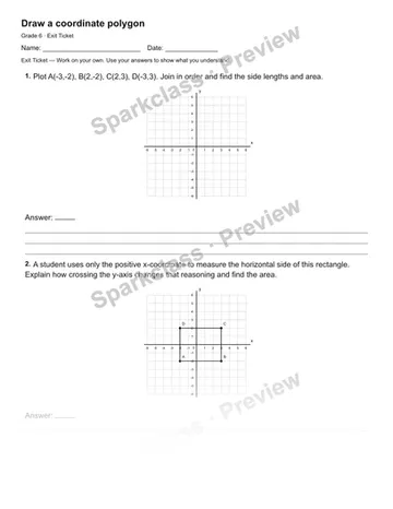 Draw a coordinate polygon — Exit Ticket — Grade 6 worksheet preview