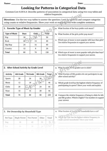 8.SP.A.4 · 4 Categorical Data Association Twoway V2 — Grade 8 worksheet preview