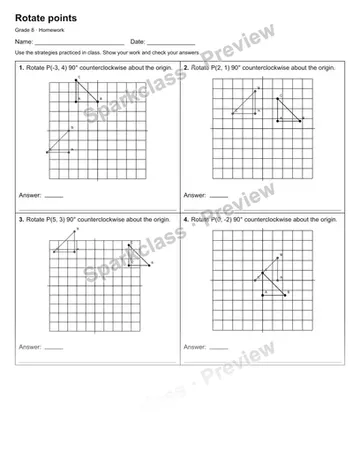 Rotate points — Homework — Grade 8 worksheet preview