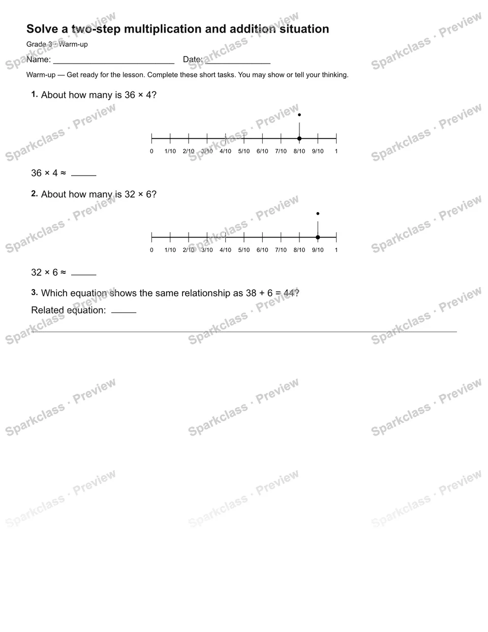 Solve a two-step multiplication and addition situation — Warm-up — page 2