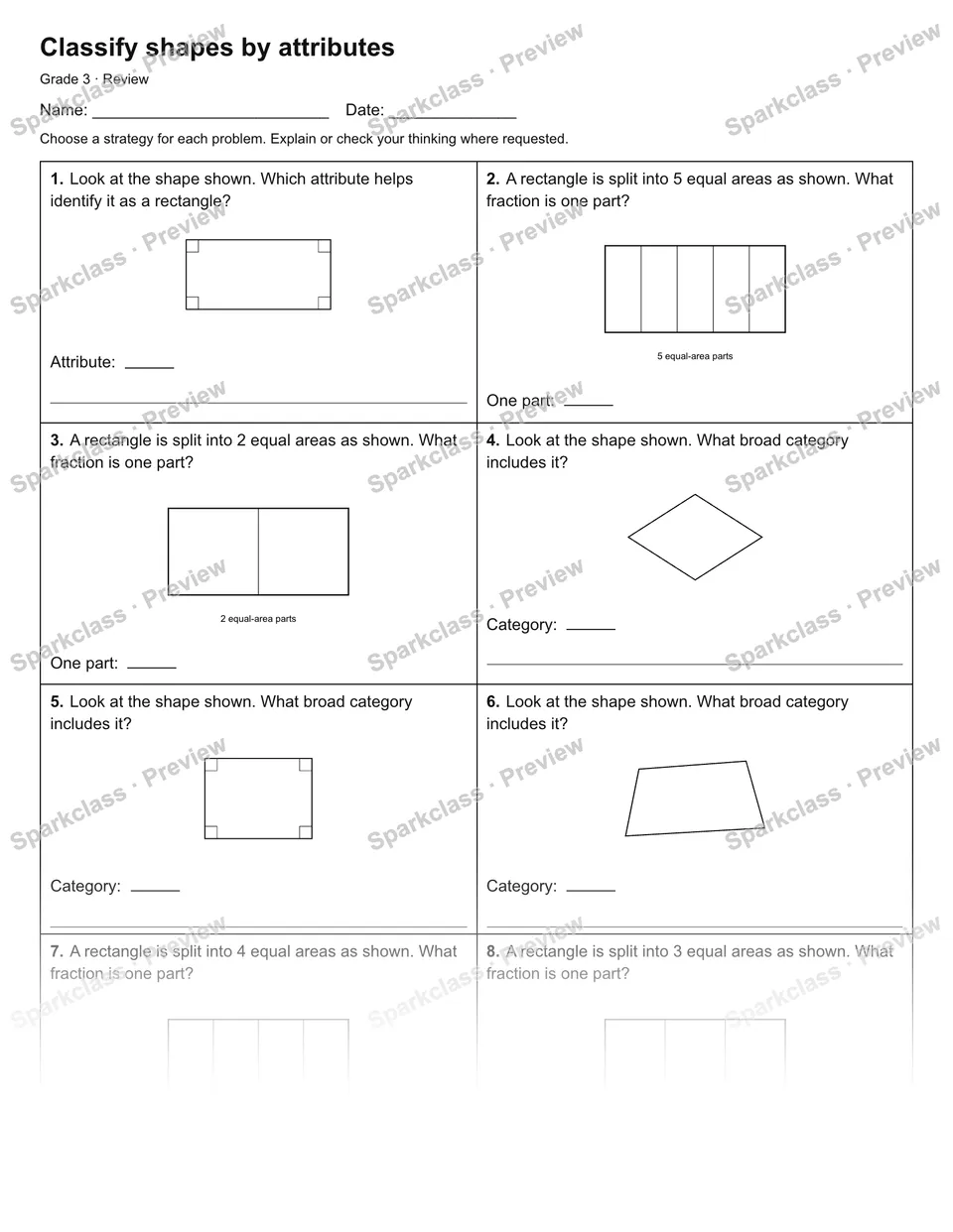 Classify shapes by attributes — Review — page 1