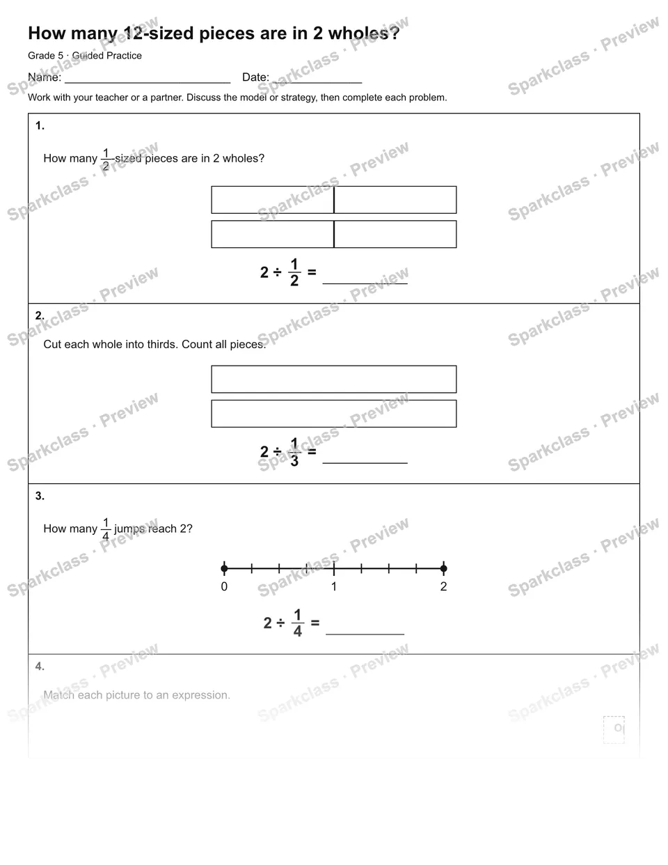 How many 12-sized pieces are in 2 wholes? — Guided Practice — page 1