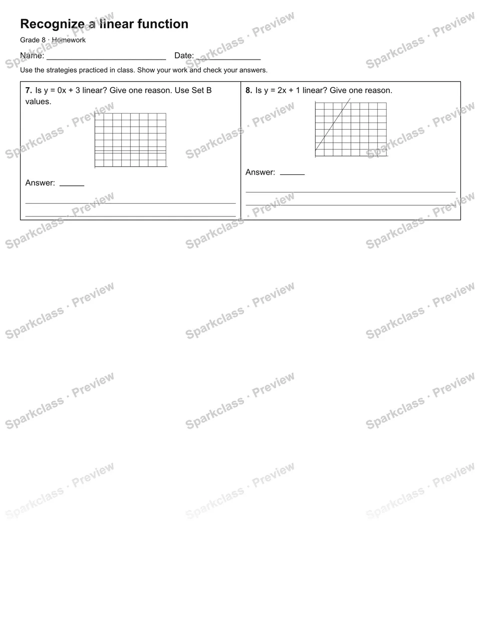 Recognize a linear function — Homework — page 2