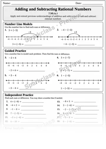 7.NS.A.1 · Add and Subtract Rational Numbers — Grade 7 worksheet preview