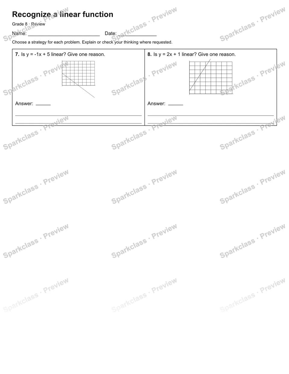 Recognize a linear function — Review — page 2