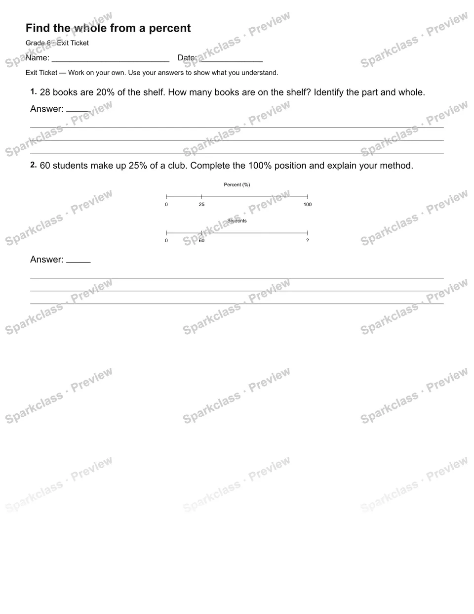 Find the whole from a percent — Exit Ticket — page 2