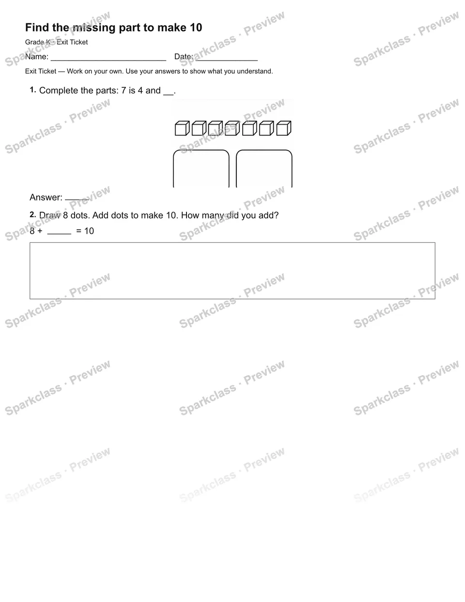Find the missing part to make 10 — Exit Ticket — page 2