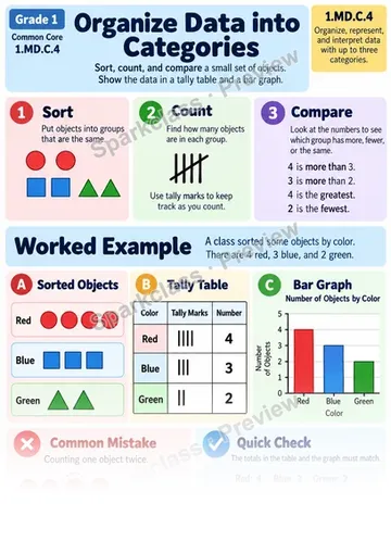 Knowledge Guide · Organize Data into Categories — Grade 1 worksheet preview
