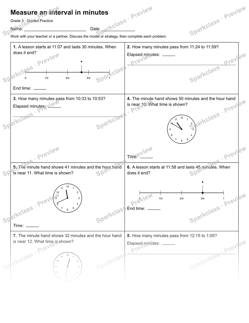 Measure an interval in minutes — Guided Practice — page 1