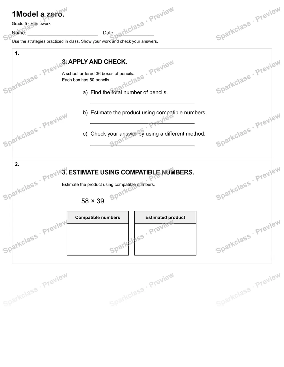 1Model a zero. — Homework — page 1
