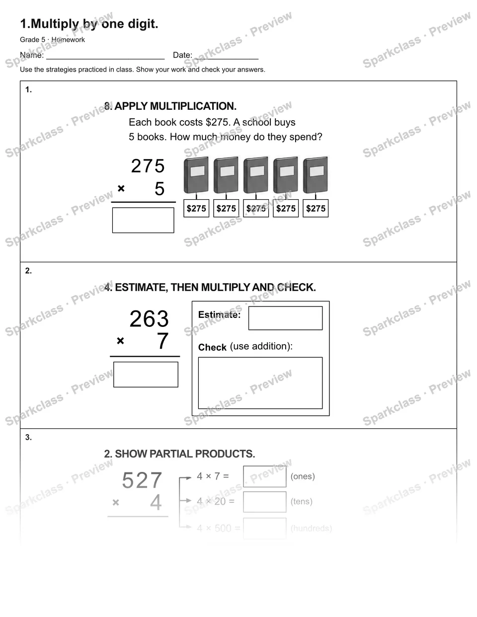 1.Multiply by one digit. — Homework — page 1