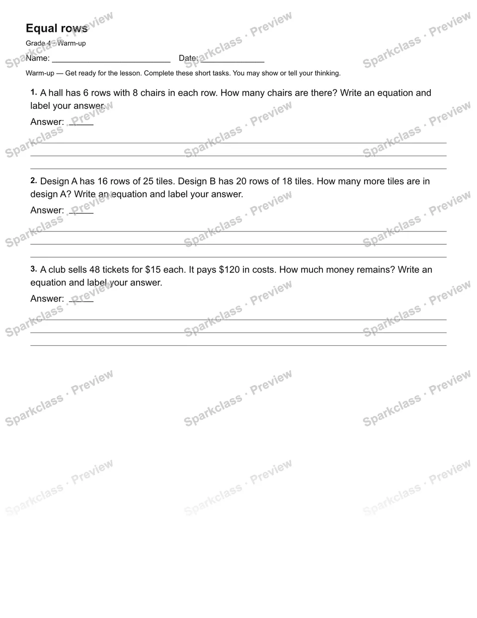 Equal rows — Warm-up — page 2