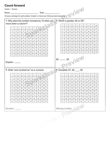 Count forward — Review — Grade 1 worksheet preview