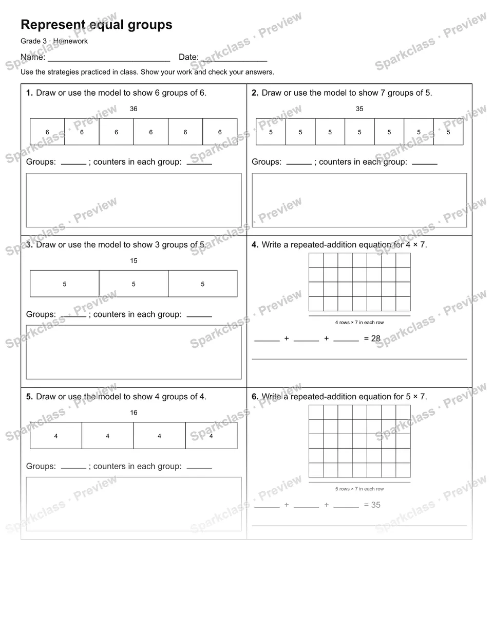 Represent equal groups — Homework — page 1