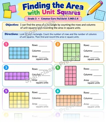 Rectangle Unit Square Count 01 — Grade 3 worksheet preview