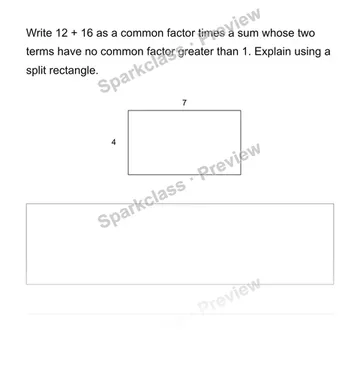 Use the distributive property with common factors — Grade 6 problem preview