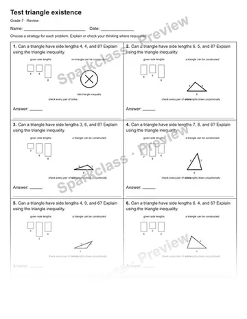 Test triangle existence — Review — Grade 7 worksheet preview
