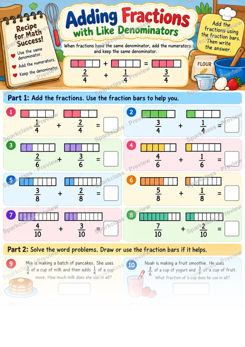 Add Fractions With Like Denominators — page 1