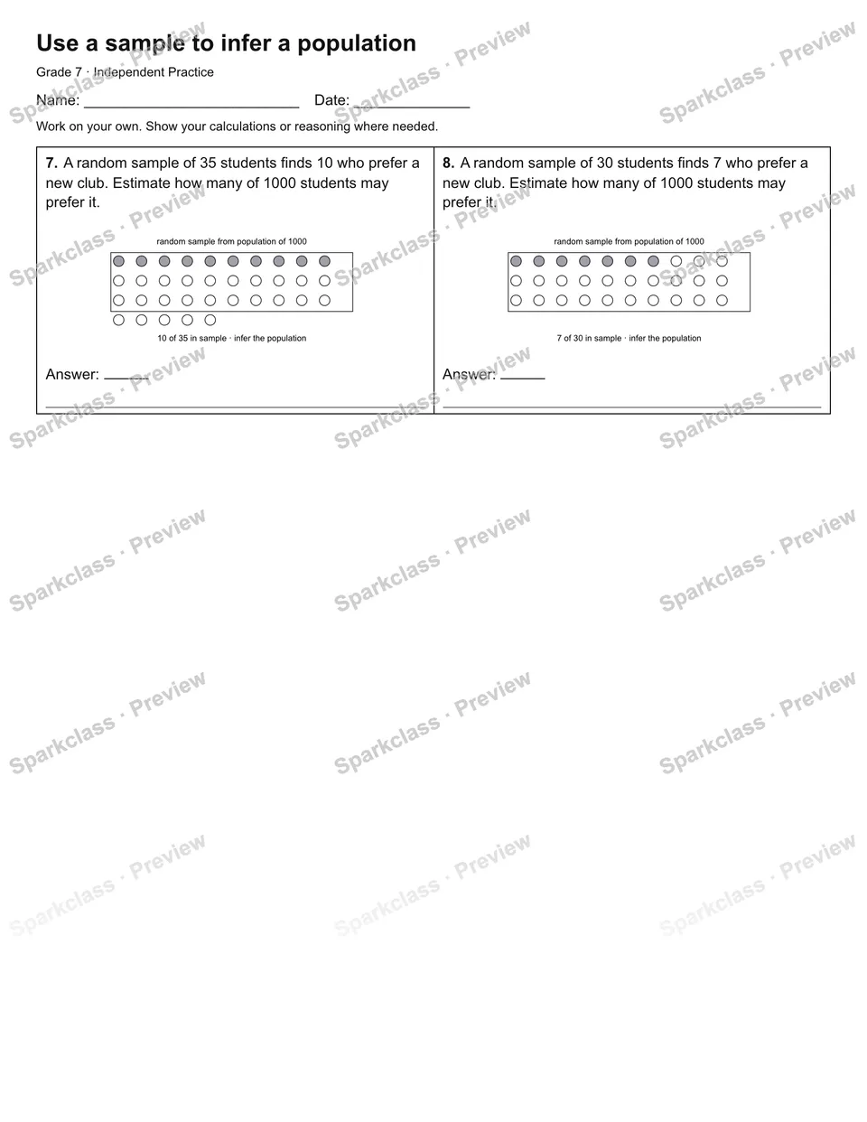 Use a sample to infer a population — Independent Practice — page 2